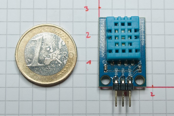 DHT Sensor auf Breakoutboard im Vergleich zu 1 EUR Münze